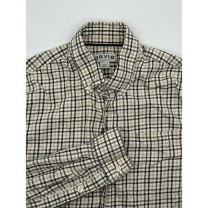 Orvis Shirt Men's Medium Cream & Green Plaid Long Sleeve Classic Button-Up